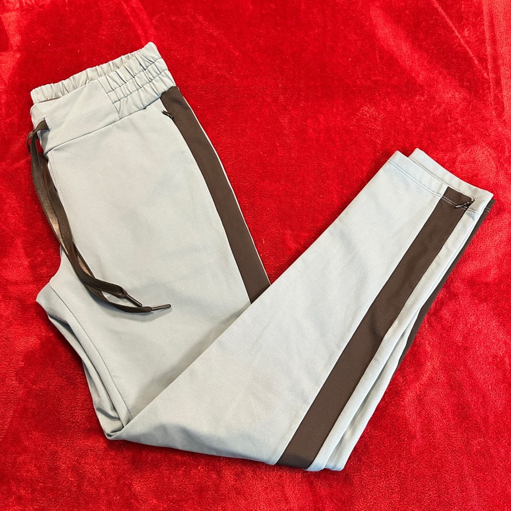 Jo+Jax Blue Activewear Dance Pants Side Stripe Ankle Zip Small Adult 2-4โ